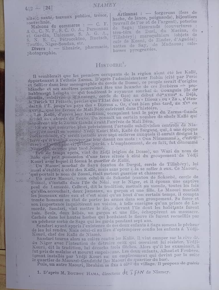 Boubou Hama — page 2, extrait sur la fondation de Niamey